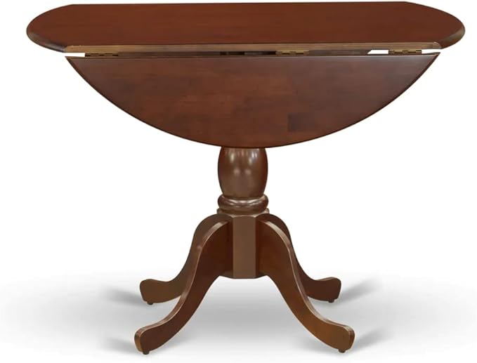 East West Furniture DMIP3-MAH-C 3 Piece Dining Set Contains a Round Dining Room Table with Dropleaf and 2 Linen Fabric Upholstered Chairs, 42x42 Inch, Mahogany
