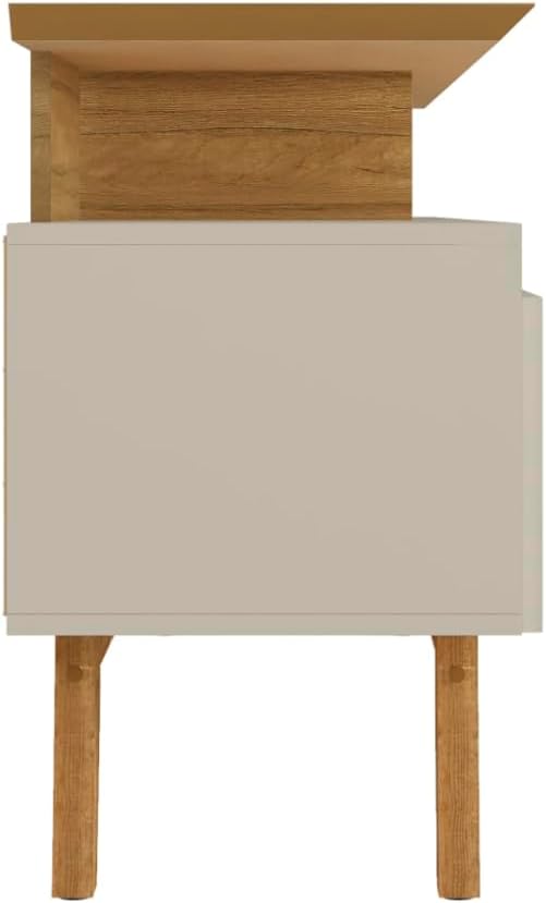 Manhattan Comfort Yonkers 71 Inch Mid Century Modern TV Stand with Storage, 3 Flip Down Door, Hole for Wire Management, Fits Up to 60" Television, Durable & Versatile Console Table, Off White/Cinnamon