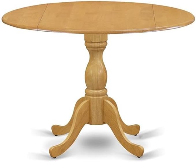 East West Furniture DMAV5-OAK-C 5 Piece Kitchen Table Set for 4 Includes a Round Dining Table with Dropleaf and 4 Linen Fabric Dining Room Chairs, 42x42 Inch, Oak