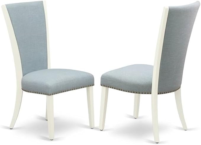 East West Furniture LGVE9-LWH-15 9 Piece Dining Set Includes a Rectangle Dining Room Table with Butterfly Leaf and 8 Baby Blue Linen Fabric Upholstered Chairs, 42x84 Inch, Linen White