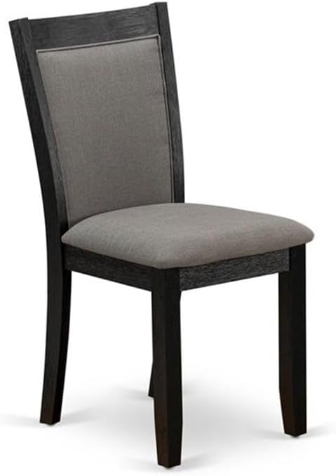 East West Furniture DLMZ3-AB6-50 3 Piece Dining Table Set Contains a Round Dining Room Table with Dropleaf and 2 Dark Gotham Grey Linen Fabric Upholstered Chairs, 42x42 Inch, Wirebrushed Black
