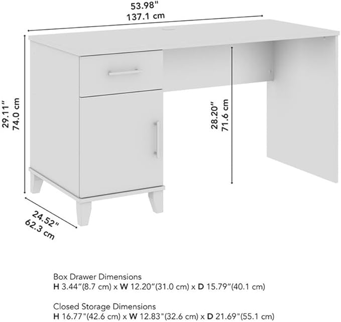 Bush Furniture Somerset 54W Office Desk with Drawer and Storage Cabinet in Platinum Gray | Computer Table for Home Office Workspace