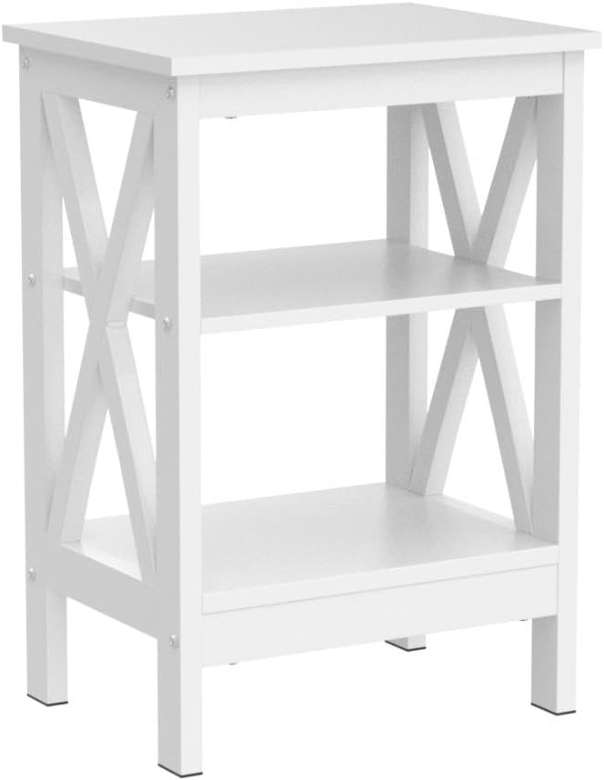 VECELO Modern Nightstands X-Design Side End Table Night Stand with Storage Shelf for Bedroom,Living Room,Set of 2 (White A2)