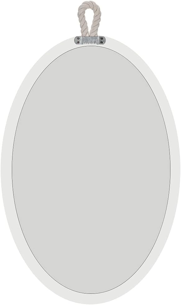 Farmhouse Wall Mirror Rope Mirror Decorative Mirror with Hanging Loop,Beach Nautical Mirror ,24 inches Lx16 inches W,Oval, White, Oval 24 inches Lx16 inches W
