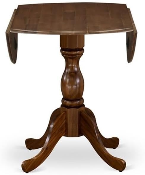 East West Furniture DLMZ5-AWN-04 5 Piece Kitchen Table Set for 4 Includes a Round Dining Room Table with Dropleaf and 4 Light Tan Linen Fabric Parsons Dining Chairs, 42x42 Inch, Natural Walnut