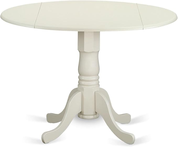 East West Furniture DLSI5-WHI-15 5 Piece Kitchen Table & Chairs Set Includes a Round Dining Room Table with Dropleaf and 4 Baby Blue Linen Fabric Parsons Chairs, 42x42 Inch, Linen White