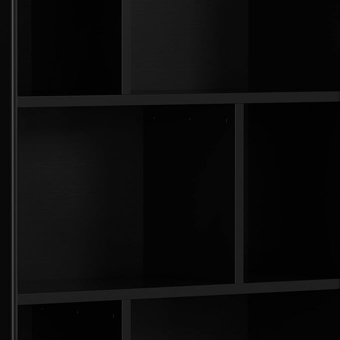 SIMPLIHOME Draper Bookcase - 64 inch Tall Solid Hardwood Wide Storage Bookshelf in Black, Mid-Century Modern Storage for Living Room, Study Room or Office with Adjustable Shelves and Tapered Legs