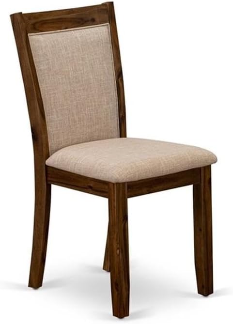 East West Furniture DLMZ3-AWN-04 3 Piece Dinette Set for Small Spaces Contains a Round Dining Table with Dropleaf and 2 Light Tan Linen Fabric Parsons Dining Chairs, 42x42 Inch, Natural Walnut