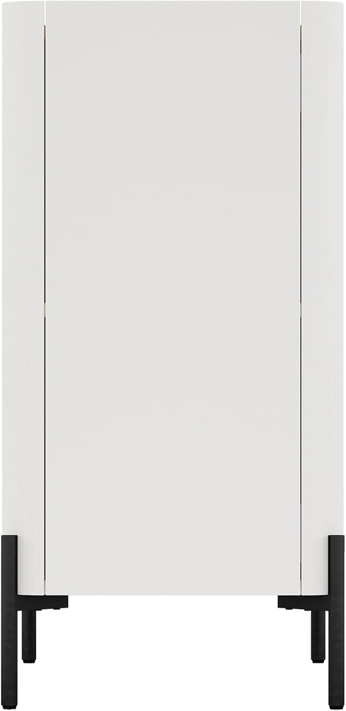 Manhattan Comfort Abbey Accent Cabinet with Doors, Tray Top Design and Adjustable Shelves, Sleek Modern Storage Furniture for Dining Area, Living Room, Bedroom, Entryway, Maple and Off White