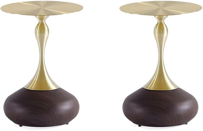 Manhattan Comfort Patchin Modern 15.75" Round End Table - Sleek Wood-Finished Steel Base with Gold Tabletop, Fully Assembled Accent Furniture, Set of 2, Brown/Gold