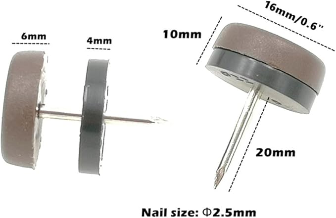 ALIMITOPIA 40pcs Furniture Glide Nail-in Thickened Nylon Chair Glide Slider Furniture Pad Floor Protector for Wooden Furniture Chair Tables Leg Feet(Φ16mm or 0.6";Brown)