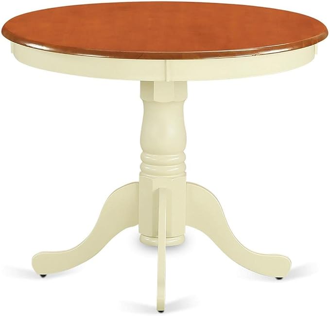 East West Furniture ANAV5-WHI-W 5 Piece Dining Room Furniture Set Includes a Round Kitchen Table with Pedestal and 4 Dining Chairs, 36x36 Inch, Buttermilk & Cherry