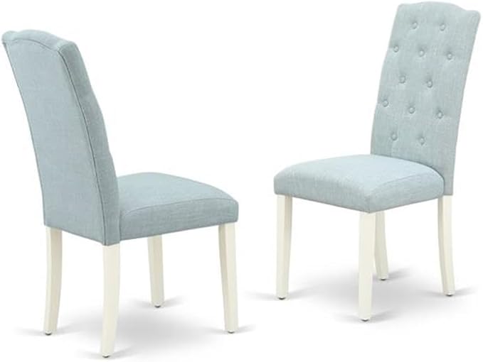 East West Furniture LGCE7-LWH-15 7 Piece Modern Dining Table Set Consist of a Rectangle Wooden Table with Butterfly Leaf and 6 Baby Blue Linen Fabric Parson Chairs, 42x84 Inch, Linen White