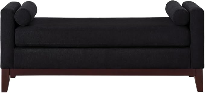 24KF Large Upholstered Boucle Fabric Ottoman with Pillows,Comfort Padded Window Bench for Living Room,Entryway Bench,5095-Black