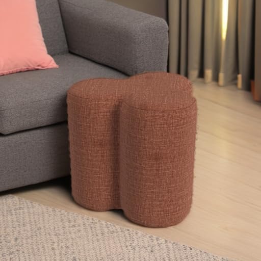 HomePop Upholstered Clover Shaped Ottoman (No Lid, Seat Only) Home Décor | Foot Rest Pouf – Rust Orange Chenille
