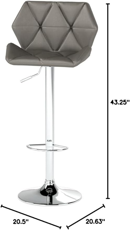 Roundhill Furniture Glasgow Contemporary Tufted Adjustable Height Hydraulic Grey Bar Stools, Set of 2,