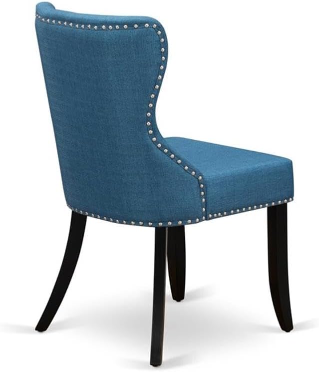 East West Furniture AMSI5-BCH-21 5 Piece Dining Room Furniture Set Includes a Round Kitchen Table with Pedestal and 4 Blue Linen Fabric Parsons Dining Chairs, 36x36 Inch, Black & Cherry