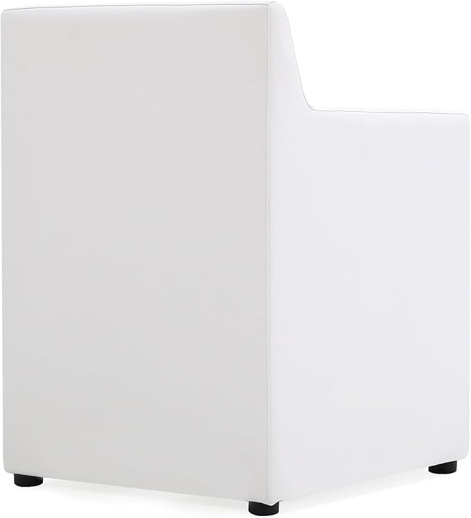 Manhattan Comfort Anna Square Modern Dining Chair with Arms, Head-to-Toe Faux Leather Upholstered Accent Armchair with Plastic Foot Padding, Set of 1, Cream