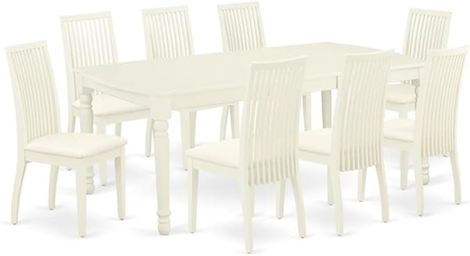 East West Furniture DOIP9-LWH-C 9 Piece Dining Room Furniture Set Includes a Rectangle Kitchen Table with Butterfly Leaf and 8 Linen Fabric Upholstered Chairs, 42x78 Inch, Linen White