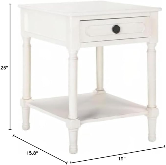 SAFAVIEH Home Collection Allura Distressed White 1-Drawer Bottom Shelf Accent Table ACC5718A, 19" W x 15.8" L x 26" H