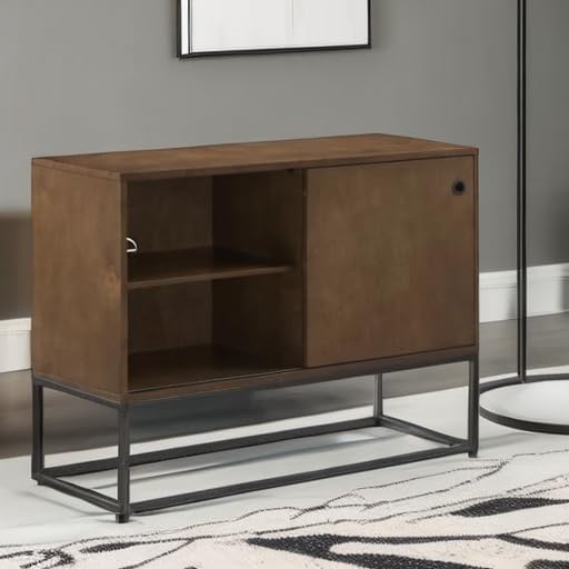 Crosley Furniture Byron Media Console and Record Player Stand with Storage for Vinyl Records, Brown/Black