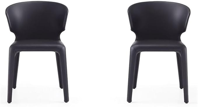 Manhattan Comfort Conrad Mid Century Modern Dining Chairs Woven Tweed Upholstered Kitchen Furniture with Contoured Back, Foam Padding & Metal Legs, Set of 2, Black