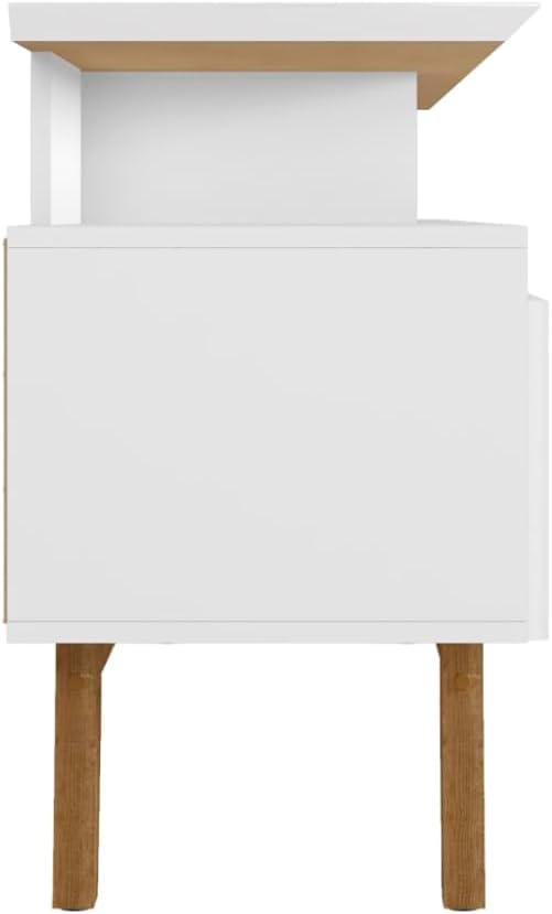 Manhattan Comfort Yonkers 71 Inch Mid Century Modern TV Stand with Storage, 3 Flip Down Door, Hole for Wire Management, Fits Up to 60" Television, Durable & Versatile Console Table, White