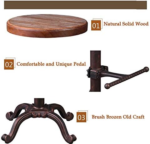 Topower Industrial Retro Vintage Farm Wooden Tractor Stool Kitchen Swivel Height Adjustable bar Stool (Copper)