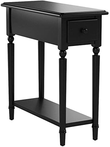 Leick Home Narrow End Table, Solid Wood, Black, 1 Drawer, 1 Display Shelf, Small Size, Easy Assembly, 10.01 in W x 23.46 in D x 23.98 in H, 20017-BK
