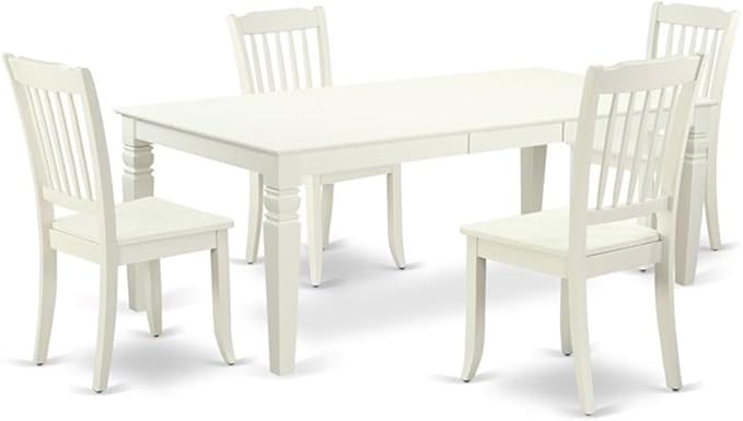East West Furniture LGDA5-LWH-W 5 Piece Kitchen Table Set for 4 Includes a Rectangle Dining Room Table with Butterfly Leaf and 4 Solid Wood Seat Chairs, 42x84 Inch, Linen White