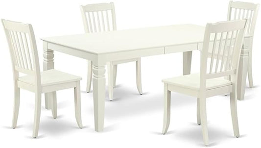 East West Furniture LGDA5-LWH-W 5 Piece Kitchen Table Set for 4 Includes a Rectangle Dining Room Table with Butterfly Leaf and 4 Solid Wood Seat Chairs, 42x84 Inch, Linen White