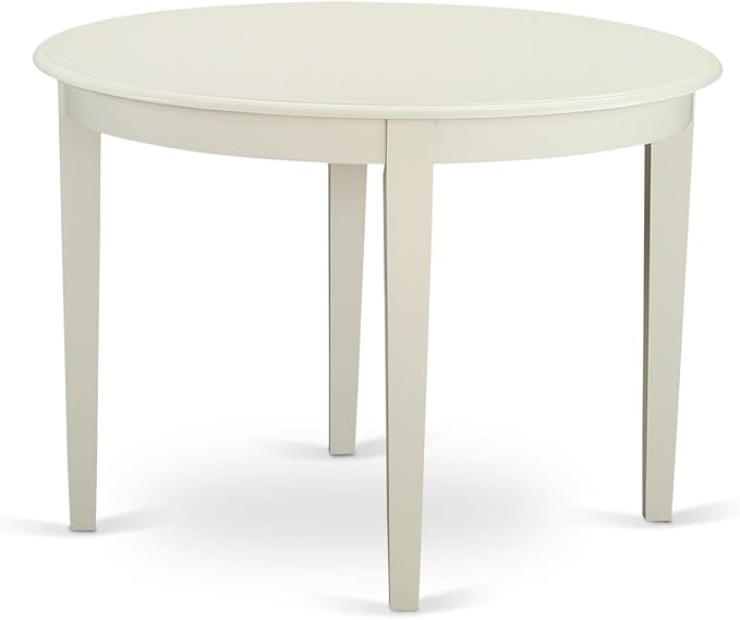 East West Furniture BOST3-LWH-LC 3 Piece Modern Dining Table Set Contains a Round Kitchen Table and 2 Faux Leather Kitchen Dining Chairs, 42x42 Inch, Linen White
