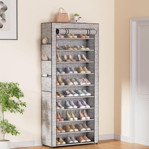 Covered Shoe Rack Tall Metal Shoes Rack Organizer for Entryway Garage Closet Tall Shoe Shelf Shoe Storage Cabinet Free Standing Large Garage Shoes Racks Organizer