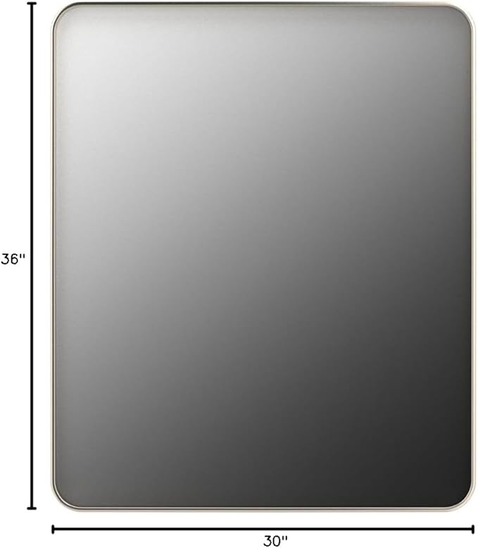 TokeShimi 30 x 36 Inch Brushed Silver Bathroom Mirror for Wall Brushed Brass Metal Rounded Corner Rectangle Mirror Metal Frame Deep Set Design Hangs Horizontal Or Vertical