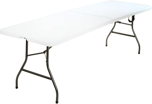 COSCO Fold-in-Half Banquet Table w/Handle, 8ft, White