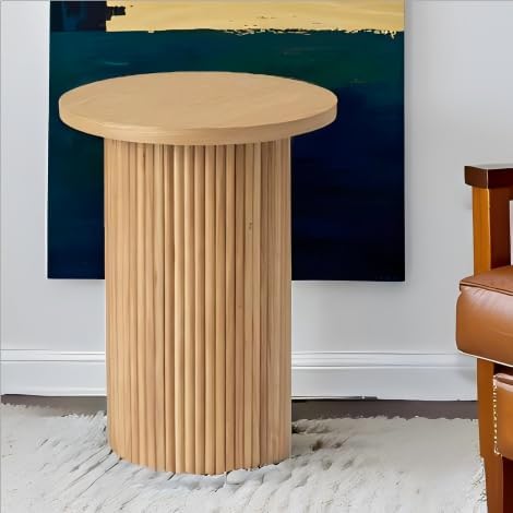 Round Side Table, Small Wood End Table Nightstand for Living Room, Bedroom, Office Small Spaces, Mid Century Modern Farmhouse Accent End Tables, Fluted Base Design, 16.93" D x 22.44" H