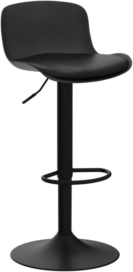 YOUTASTE Black Bar Stools Set of 2 Counter Height Bar Stool Upholstered Adjustable Swivel Metal High Back Bar Chairs PU Soft Cushion for Home and Kitchen