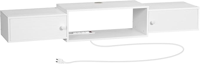 HOOBRO 55" Floating TV Stand with Power Outlet, Modern Wall Mounted Media Console Shelf Cabinet for Under TV Storage, Entertainment Center, Living Room, Bedroom, White WT11UDS01