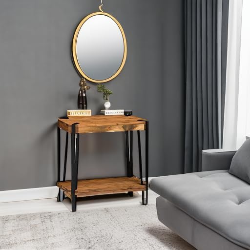 Ryegate Live Edge End Table with Storage – 2-Tier Solid Acacia Wood Side Table with Metal Frame and Lower Shelf – Industrial Accent Table for Living Room or Bedroom by Alaterre Furniture