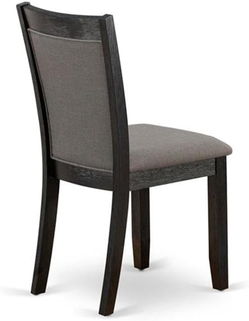 East West Furniture DLMZ5-AB6-50 5 Piece Dining Room Furniture Set Includes a Round Dining Table with Dropleaf and 4 Dark Gotham Grey Linen Fabric Parson Chairs, 42x42 Inch, Wirebrushed Black