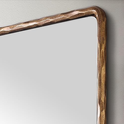 ANDY STAR Hand-Forged Gold Bathroom Mirrors for Wall, 22x30 Inch Vintage Solid Steel Metal Frame Bathroom Vanity Mirror, Antique Rounded Rectangle Wall Mirror, Hangs Horizontally or Vertically