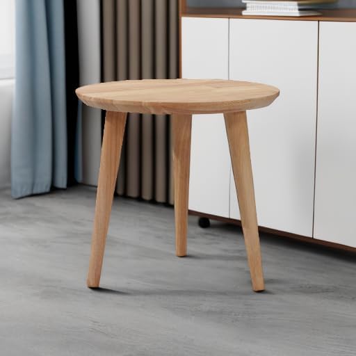 WoodShine Side Table Small Round Solid Wood Sofa End Tables Accent Nesting Coffee Table Natural(H:14.37inch)