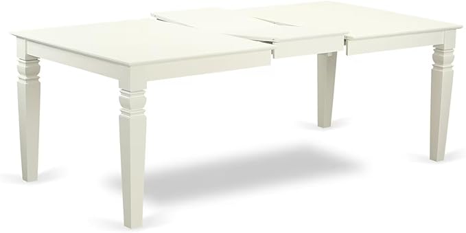 East West Furniture LGAB5-LWH-64 5 Piece Dining Table Set Includes a Rectangle Dining Room Table with Butterfly Leaf and 4 White Faux Leather Parsons Chairs, 42x84 Inch, Linen White