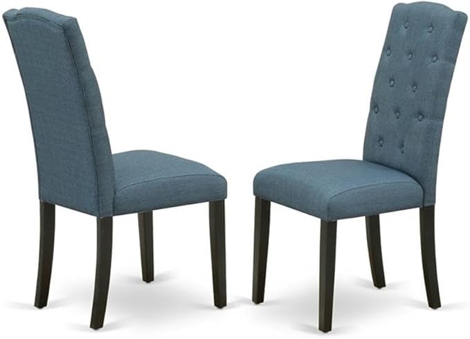 East West Furniture LGCE9-BLK-21 9 Piece Dining Table Set Includes a Rectangle Kitchen Table with Butterfly Leaf and 8 Mineral Blue Linen Fabric Upholstered Chairs, 42x84 Inch, Black