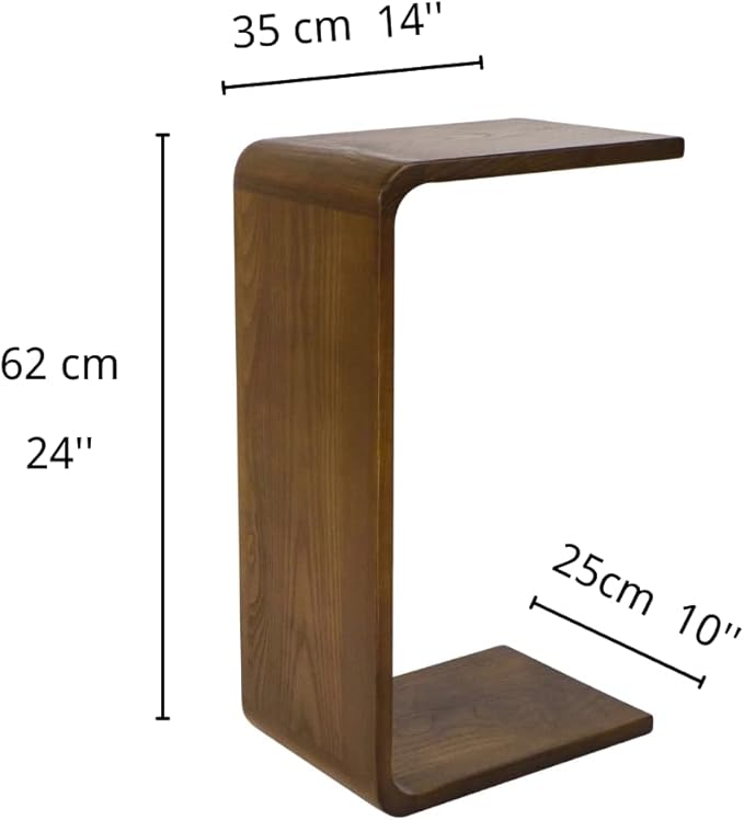 COZYMATIC Carlisha C-Shaped End Table Sofa Table Coffee Table Solid Wood Frame for Living Room Side Table for Bedroom, Walnut Brown