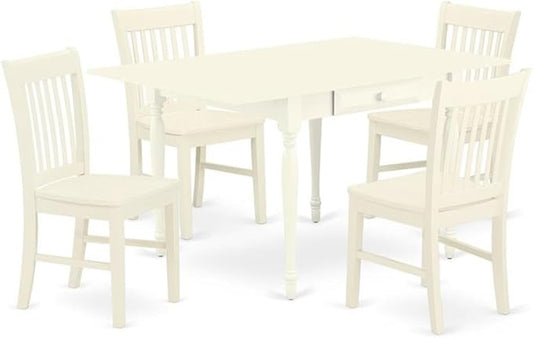 East West Furniture MZNO5-LWH-W 5 Piece Kitchen Table & Chairs Set Includes a Rectangle Dining Table with Dropleaf and 4 Dining Room Chairs, 36x54 Inch, Linen White