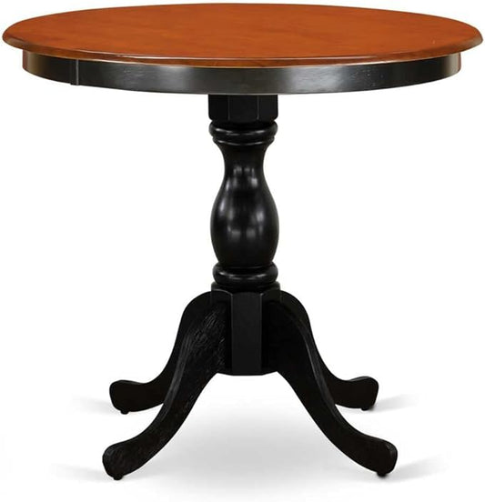East West Furniture ESDA3-BCH-C 3 Piece Dinette Set for Small Spaces Contains a Round Dining Table with Pedestal and 2 Linen Fabric Upholstered Dining Chairs, 30x30 Inch, Black & Cherry