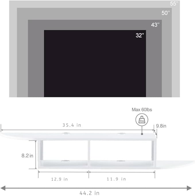 GHC Floating TV Stand, Wall Mounted Entertainment Center and Cabinet Shelf, TV Console with Storage, Media Console for DVD Player, Space-Saving Under TV Shelf for Bedroom, Living Room (White)