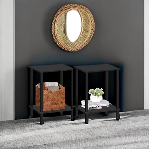 TUTOTAK End Table, Set of 2, Side Table, Nightstand, 2-Tier Storage Shelf, Sofa Table for Small Space, Living Room, Bed Room TB01BK035