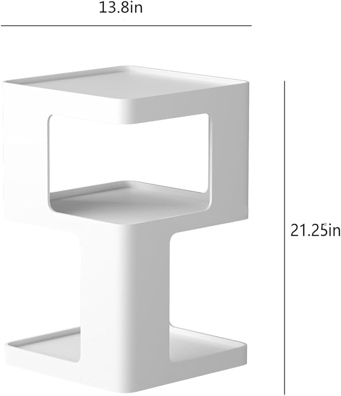 White Side Table, Modern Nightstand Metal End Table for Living Room Bedroom,Square Bedside Table-3 Tier Storage,Not Assemble Required